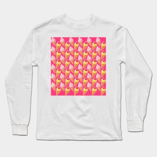 Kawaii pink pattern with strawberry ice cream Long Sleeve T-Shirt